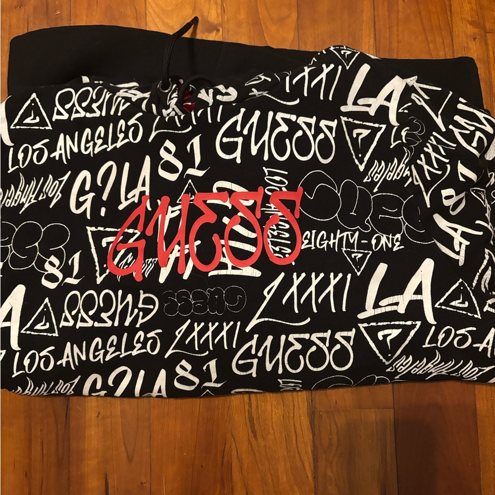 Guess Black Sweater hoodie with White and Red Graphics